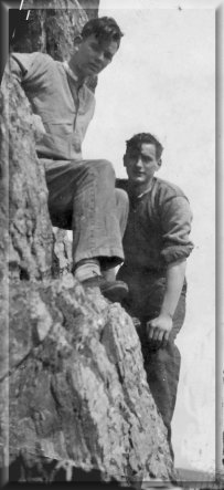 Self and Ron DeLorey - Illegally harvesting sea-gull eggs on the cliffs across from the camp