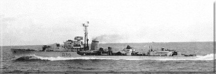 HMS Chevron working up to full speed off Aqaba, Jan 1950.
