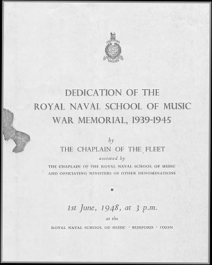 Front page of the Programme for the RNSM War Memorial Dedication Service 