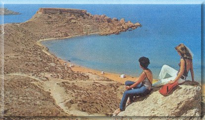 Ghain Tuffieh Bay originally the only sandy beach on the island and the site of HM Forces rest camp. Now the site of numerous luxury hotels - and more attractive occupants!